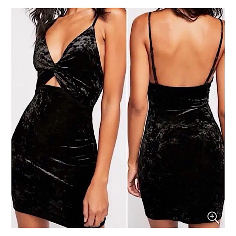 FREE PEOPLE “COME TOGETHER” BLACK VELVET MINI DRESS ✨ - Picture 4 of 9